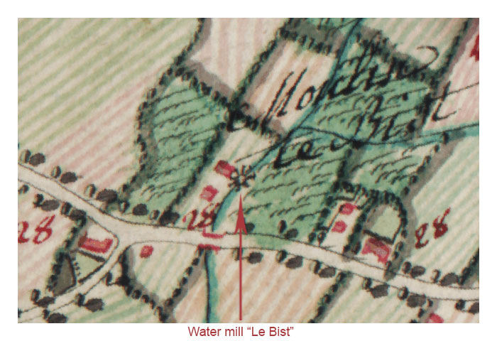 Mention of Moulin Le Bist on the Cabinet Map of the Austrian Lower Countries and the Principality of Lige (1777)